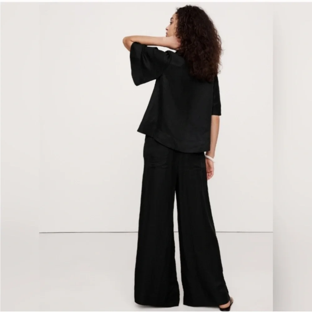 NWT! Banana Republic High-Rise Wide-Leg Viscose-Linen Pant 734121 🖤